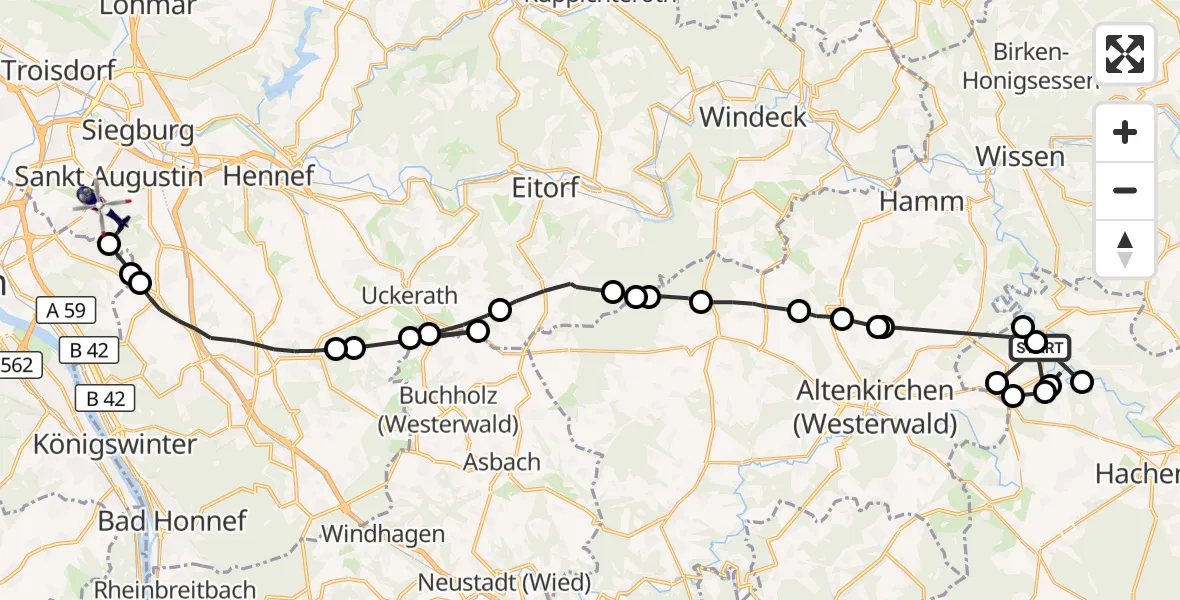 Flugroute Polizeihubschrauber Heimborn - Sankt Augustin, 05 Oktober 2026, 19:46