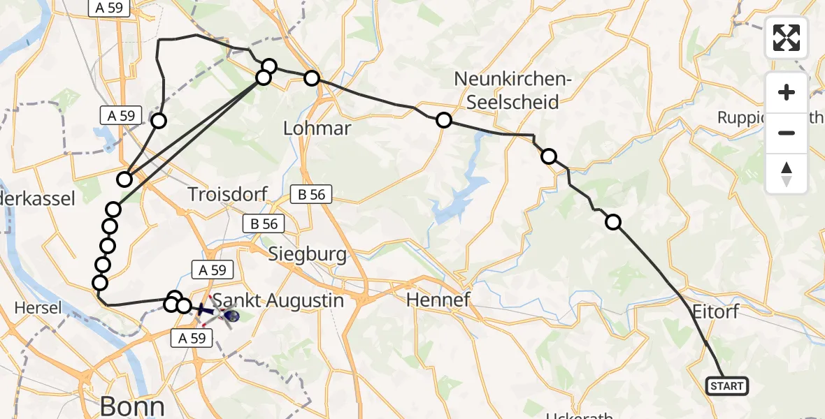 Flugroute Polizeihubschrauber Eitorf - Sankt Augustin, 05 Oktober 2026, 19:48