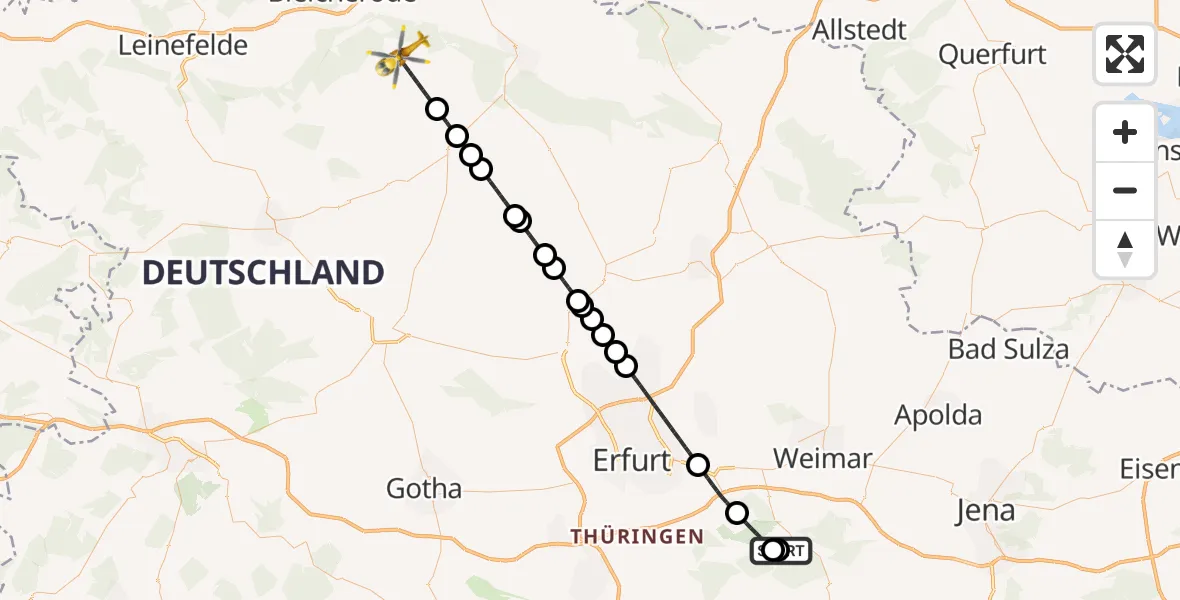Flugroute Ambulanzhubschrauber Bad Berka Central Hospital - Sondershausen, 05 Oktober 2026, 19:55