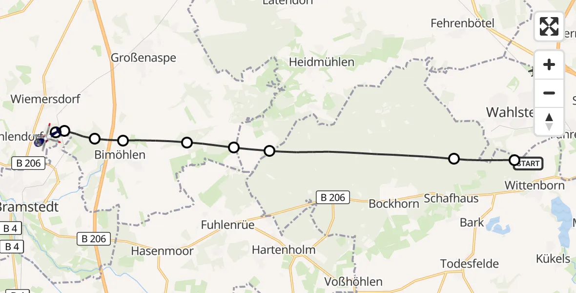 Flugroute Polizeihubschrauber Wittenborn - Bad Bramstedt Hubschrauberlandeplatz, 05 Oktober 2026, 20:30