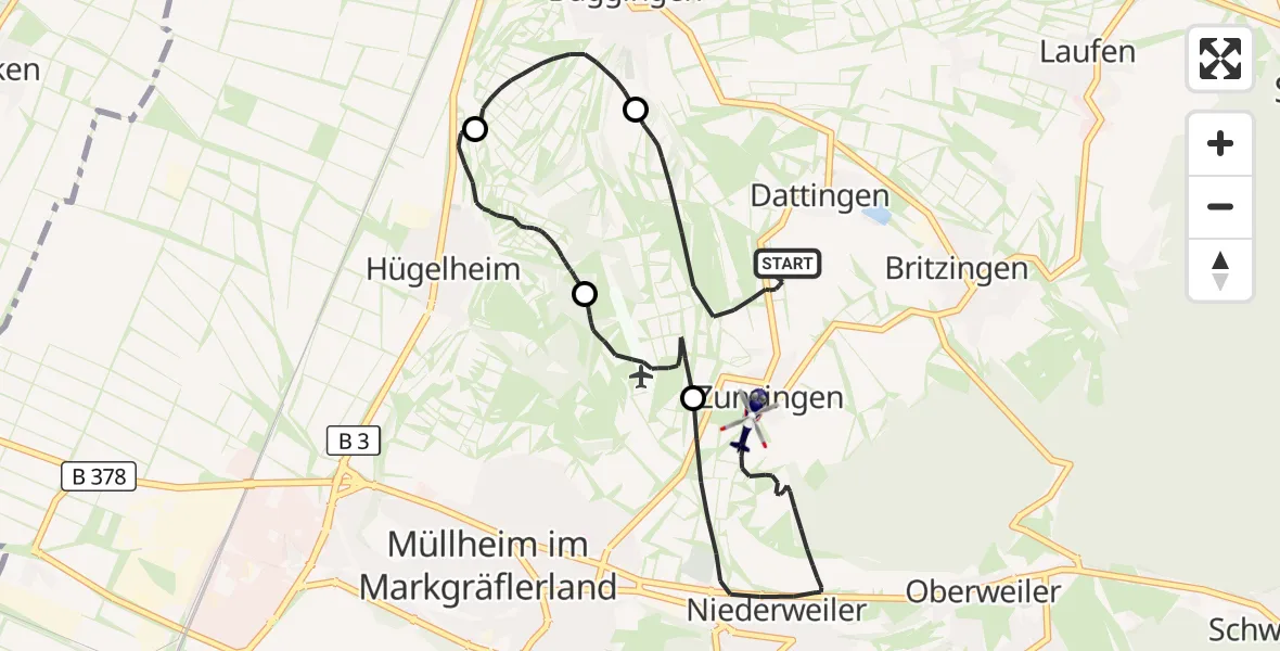 Flugroute Polizeihubschrauber Müllheim im Markgräflerland - Müllheim im Markgräflerland, 05 Oktober 2026, 20:35