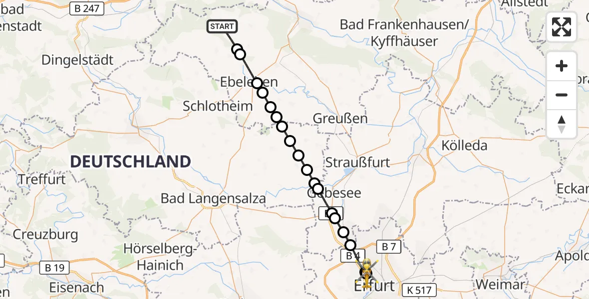 Flugroute Ambulanzhubschrauber Sondershausen - Helios Clinic Erfurt, 05 Oktober 2026, 20:50