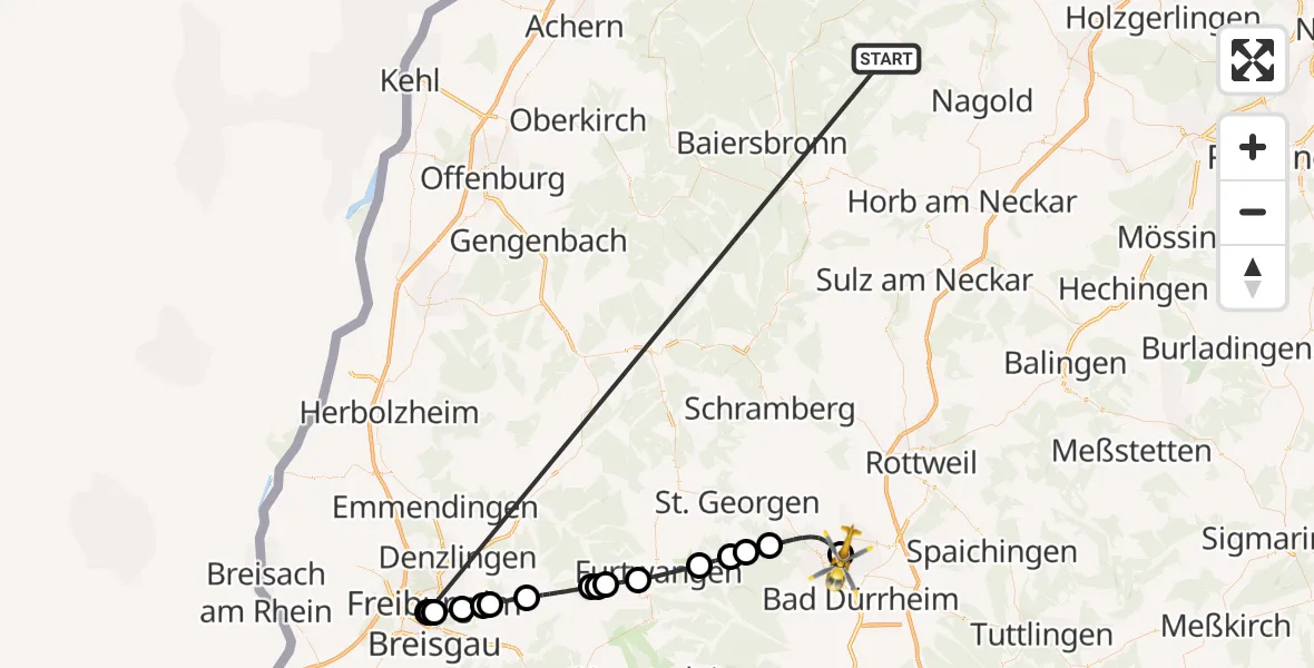 Flugroute Ambulanzhubschrauber Altensteig - DRF Air Rescue Station Villingen-Schwenningen Hubschrauberlandeplatz (Christoph 11), 06 Oktober 2026, 00:20