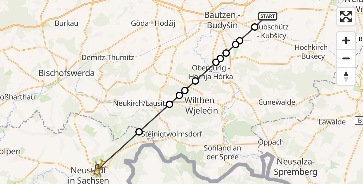 Flugroute Rettungshubschrauber Kubschütz - Neustadt in Sachsen, 06 Oktober 2026, 03:55