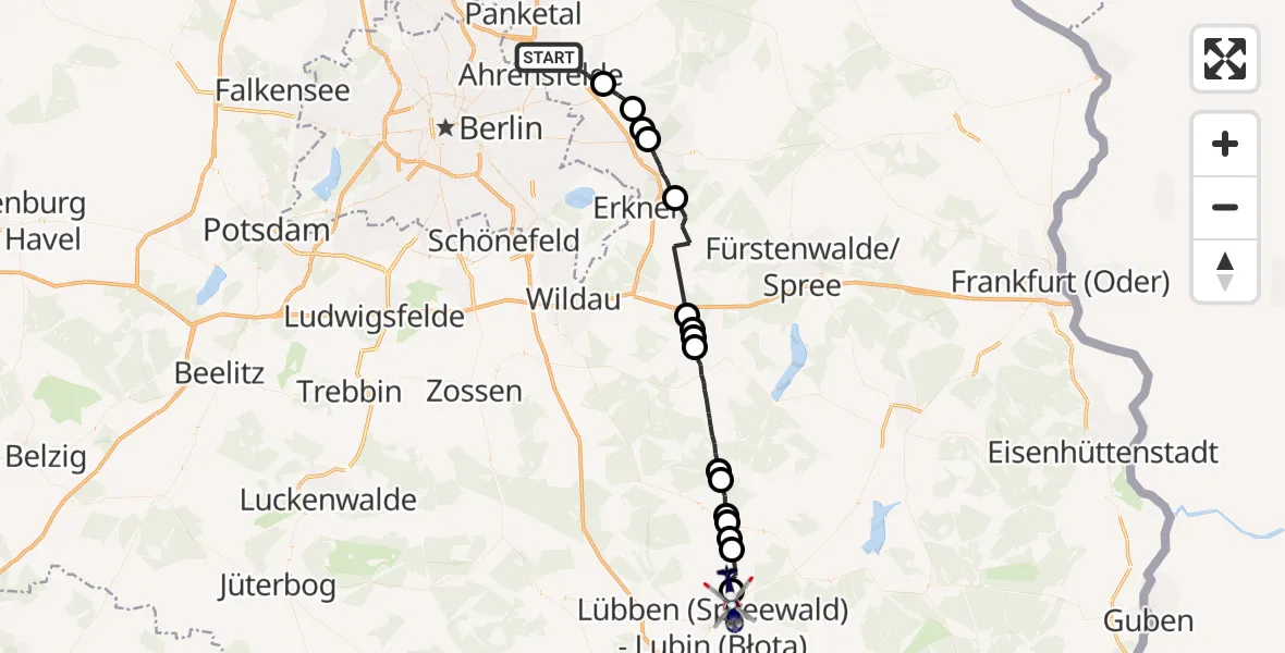 Flugroute Polizeihubschrauber Ahrensfelde - Lübben (Spreewald), 06 Oktober 2026, 05:10