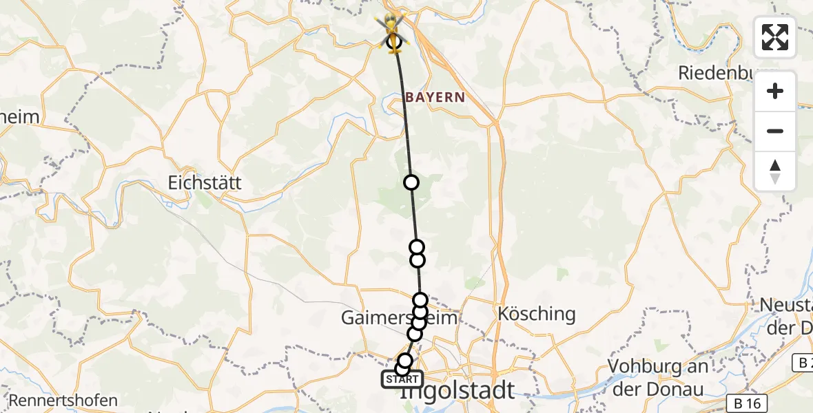 Flugroute Rettungshubschrauber Ingolstadt Hospital - Kinding, 06 Oktober 2026, 05:20