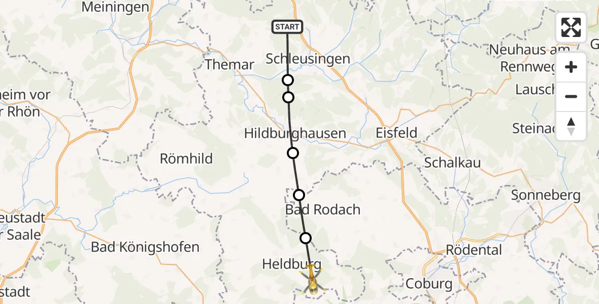 Flugroute Rettungshubschrauber Schleusingen - Heldburg, 06 Oktober 2026, 05:28