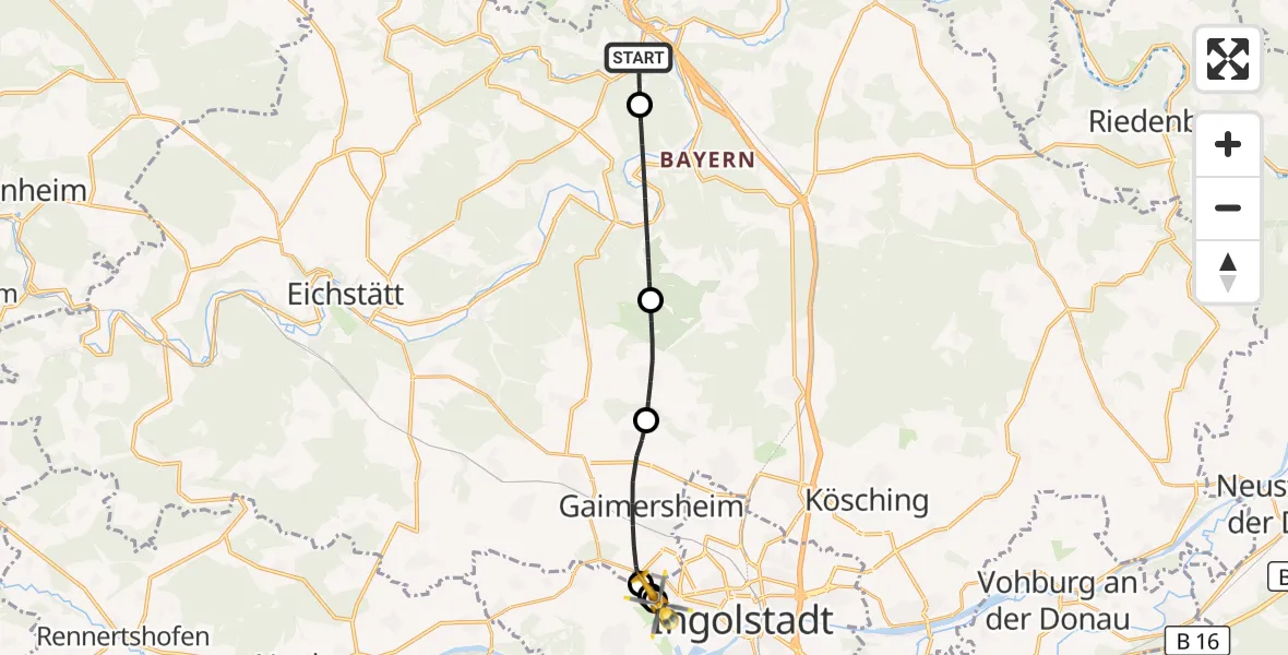 Flugroute Rettungshubschrauber Kinding - Ingolstadt Hospital, 06 Oktober 2026, 05:56