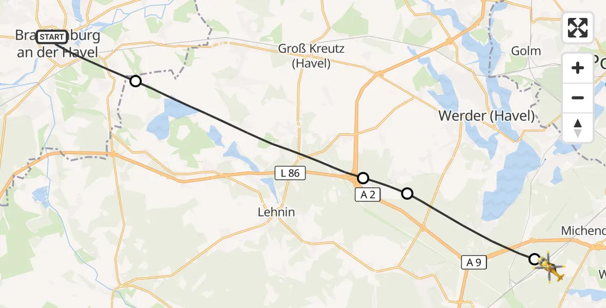 Flugroute Rettungshubschrauber Brandenburg an der Havel - Seddiner See, 06 Oktober 2026, 05:57