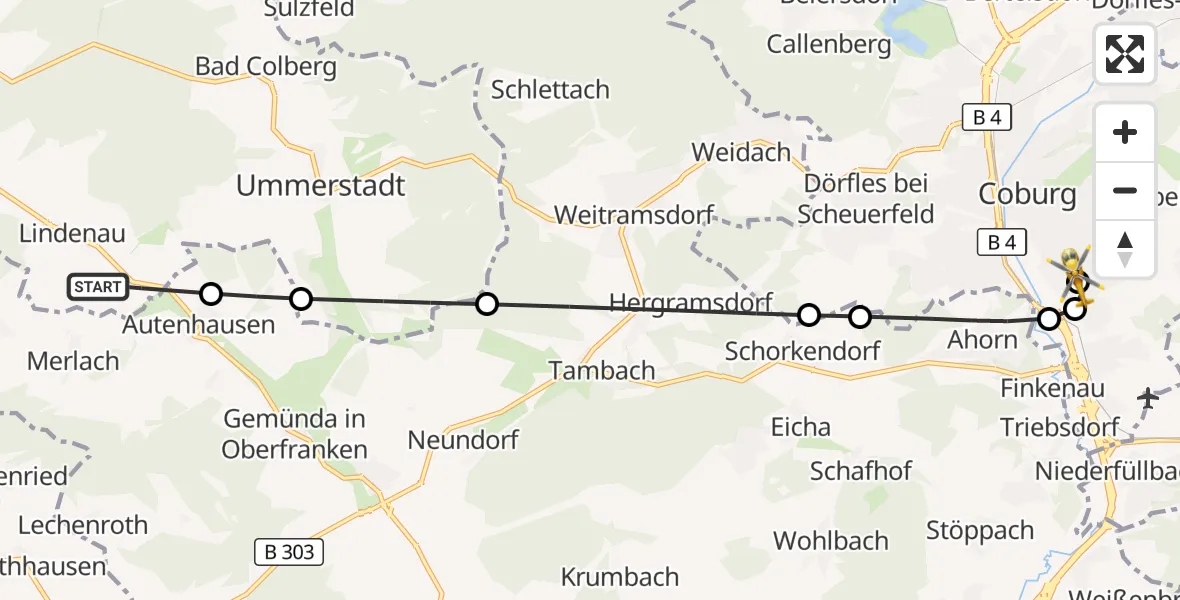 Flugroute Rettungshubschrauber Heldburg - Regiomed Hospital Coburg, 06 Oktober 2026, 06:09