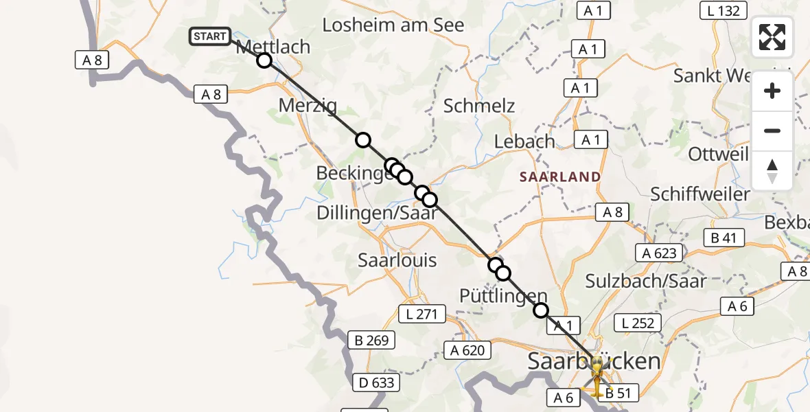 Flugroute Rettungshubschrauber Mettlach - Saarbrücken, 06 Oktober 2026, 06:39