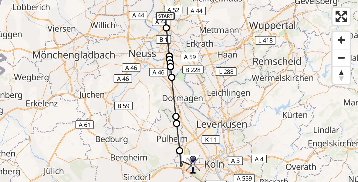 Flugroute Polizeihubschrauber Düsseldorf Flughafen - Köln, 06 Oktober 2026, 07:01