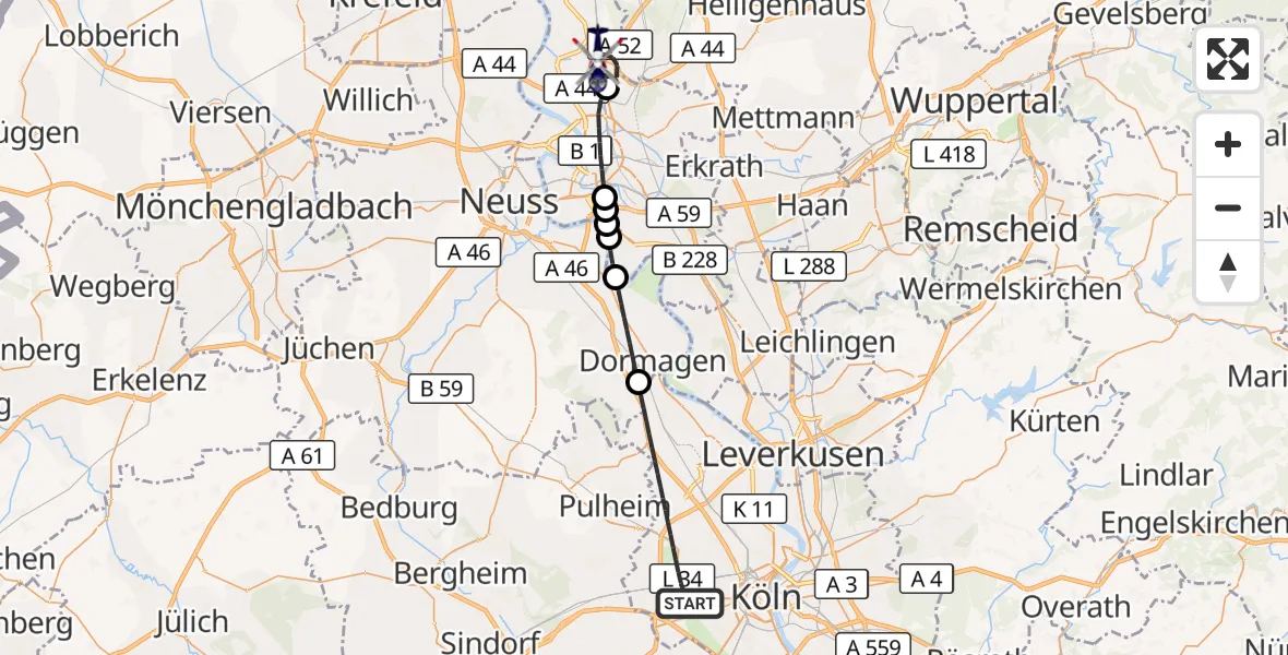 Flugroute Polizeihubschrauber Köln - Düsseldorf Flughafen, 06 Oktober 2026, 07:23