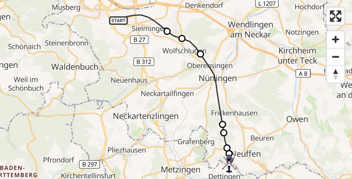Flugroute Polizeihubschrauber Flughafen Stuttgart - Neuffen, 06 Oktober 2026, 07:28
