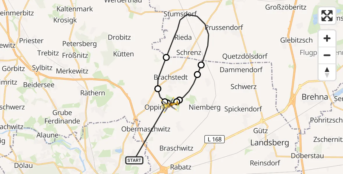 Flugroute Rettungshubschrauber Halle (Saale) - Halle-Oppin Flugplatz, 06 Oktober 2026, 07:28