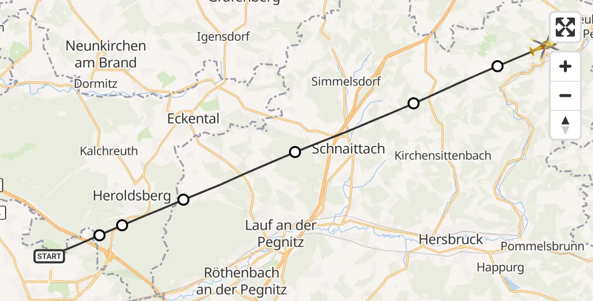 Flugroute Ambulanzhubschrauber Flughafen Nuremberg - Velden, 06 Oktober 2026, 07:30