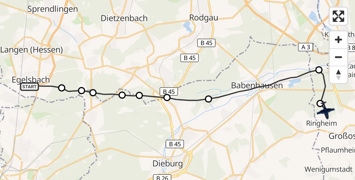 Flugroute Polizeiflugzeug Egelsbach - Großostheim, 06 Oktober 2026, 07:33