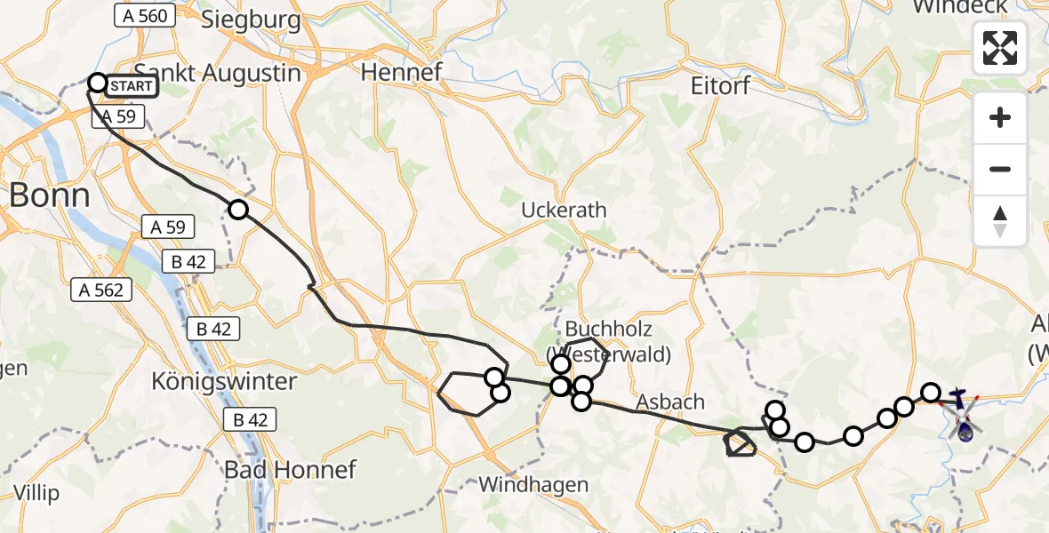 Flugroute Polizeihubschrauber Sankt Augustin - Neitersen, 06 Oktober 2026, 07:43