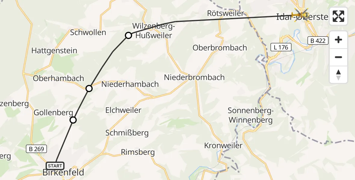 Flugroute Rettungshubschrauber Birkenfeld - Idar-Oberstein, 06 Oktober 2026, 07:43