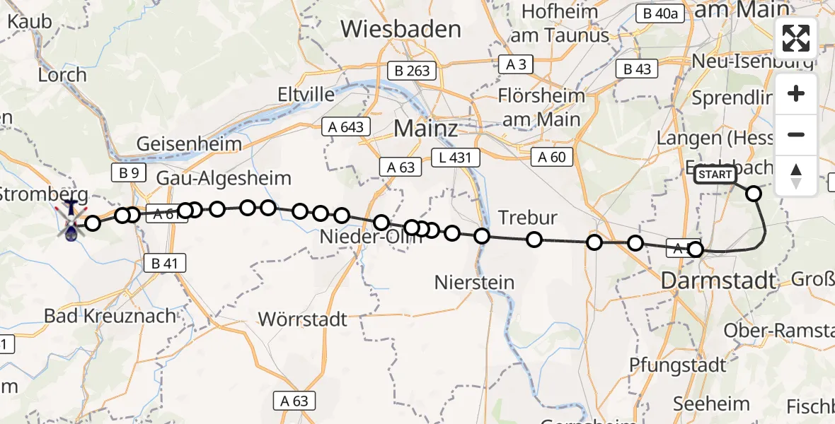Flugroute Polizeihubschrauber Flughafen Frankfurt-Egelsbach - Waldlaubersheim, 06 Oktober 2026, 07:47