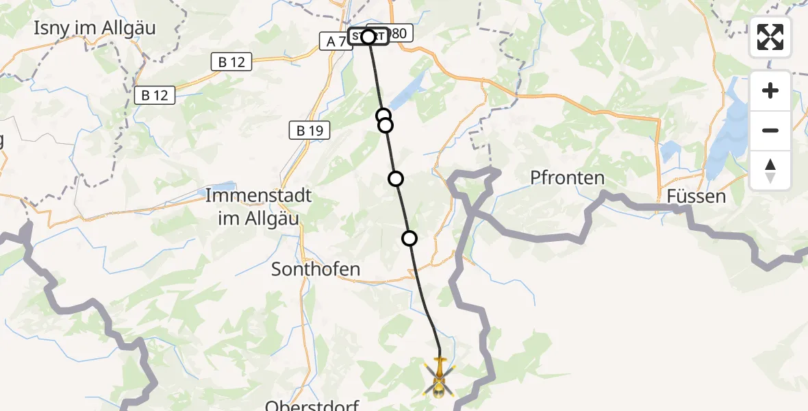 Flugroute Rettungshubschrauber Durach - Bad Hindelang, 06 Oktober 2026, 07:49