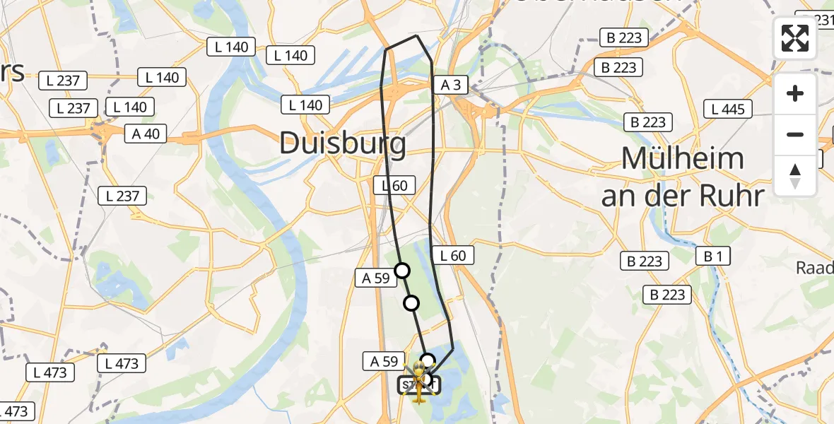 Flugroute Rettungshubschrauber Duisburg Air Rescue Hubschrauberlandeplatz (Christoph 9) - Duisburg Air Rescue Hubschrauberlandeplatz (Christoph 9), 06 Oktober 2026, 07:49