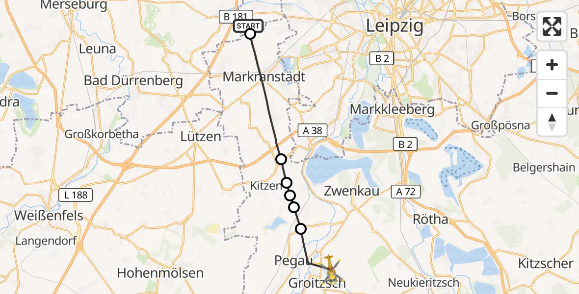 Flugroute Rettungshubschrauber Schkeuditz - Groitzsch, 06 Oktober 2026, 07:58