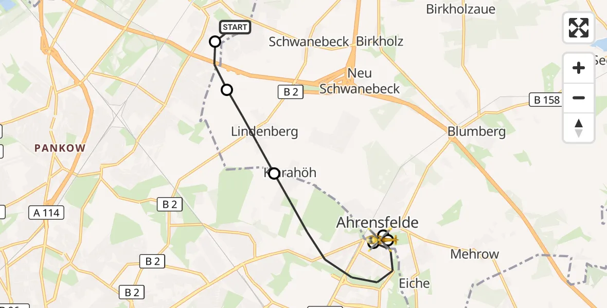 Flugroute Rettungshubschrauber Helios Clinic Berlin-Buch - Ahrensfelde, 06 Oktober 2026, 07:59