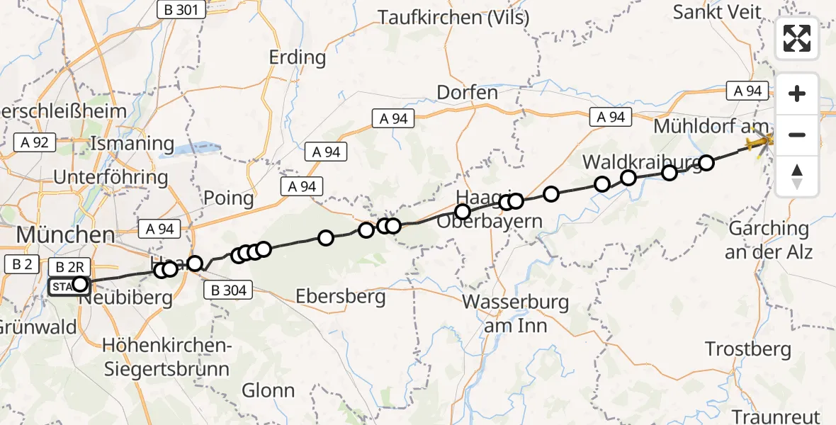 Flugroute Rettungshubschrauber Perlacher Forst - Polling, 06 Oktober 2026, 08:03