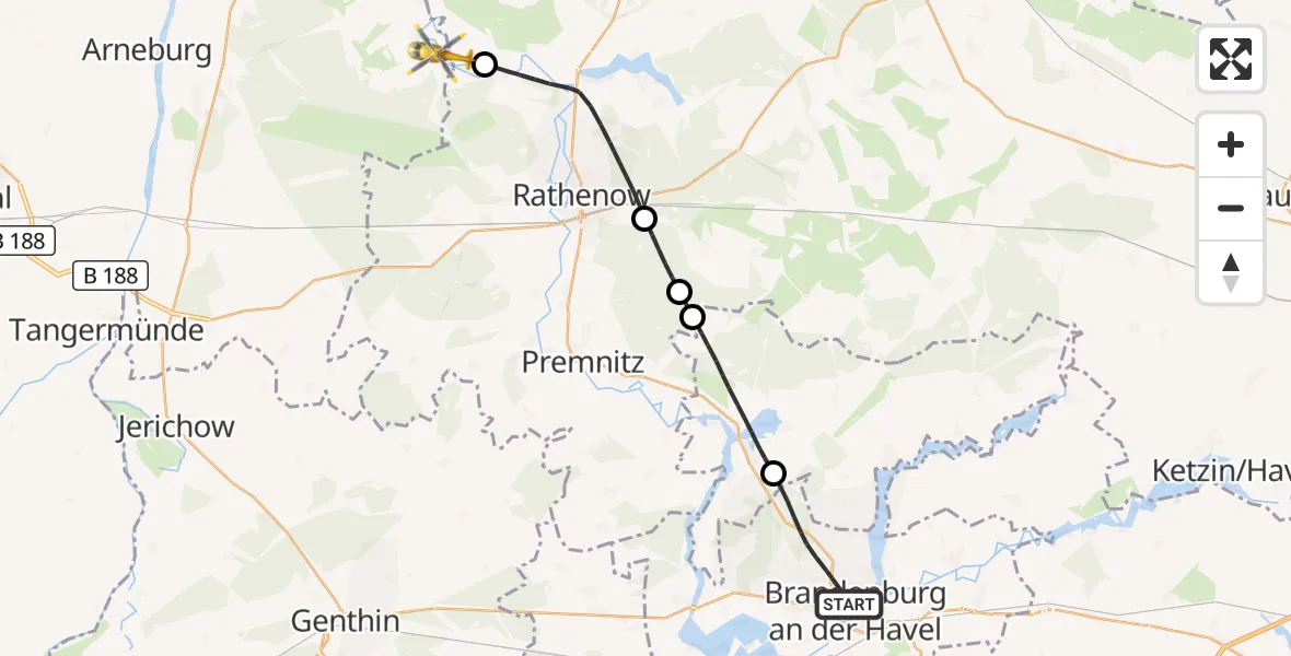 Flugroute Rettungshubschrauber Brandenburg an der Havel - Schollene, 06 Oktober 2026, 08:04