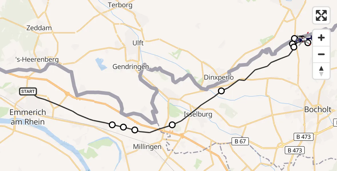 Flugroute Polizeihubschrauber Emmerich am Rhein - Hemden, 06 Oktober 2026, 08:14