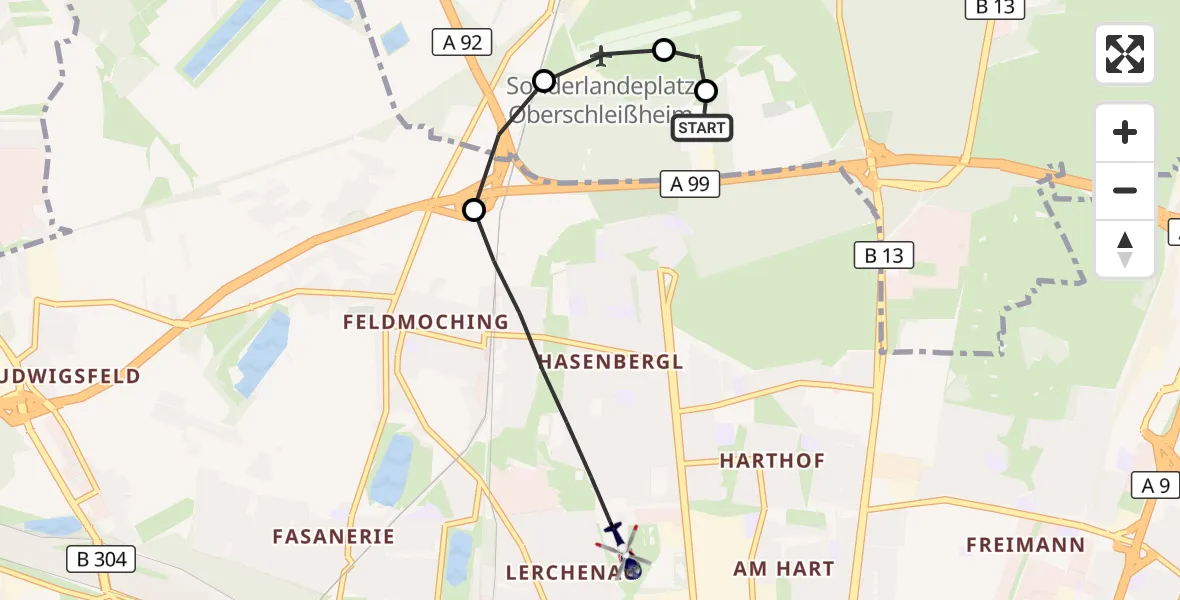 Flugroute Polizeihubschrauber Oberschleißheim - München, 06 Oktober 2026, 08:15