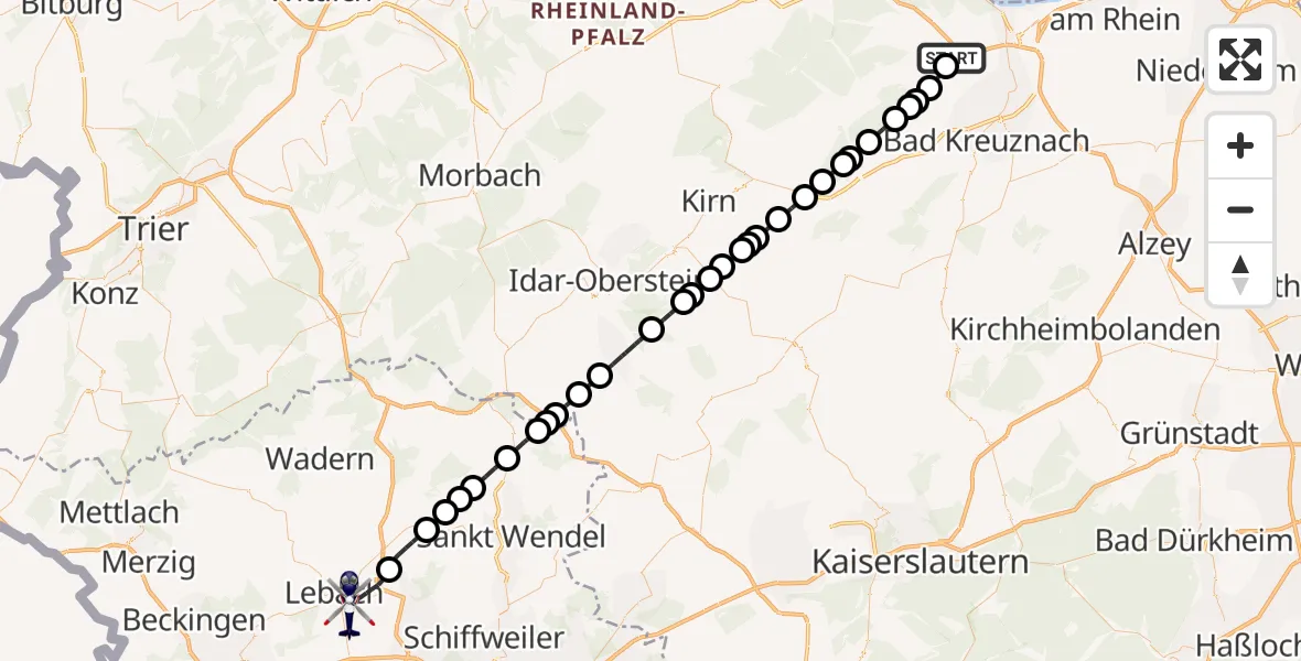 Flugroute Polizeihubschrauber Waldlaubersheim - Eppelborn, 06 Oktober 2026, 08:16
