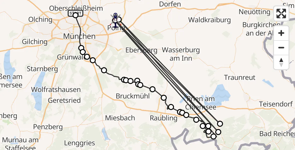 Flugroute Polizeihubschrauber Oberschleißheim - Pliening, 06 Oktober 2026, 08:30