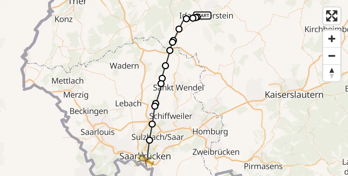 Flugroute Rettungshubschrauber Idar-Oberstein - Saarbrücken, 06 Oktober 2026, 08:29