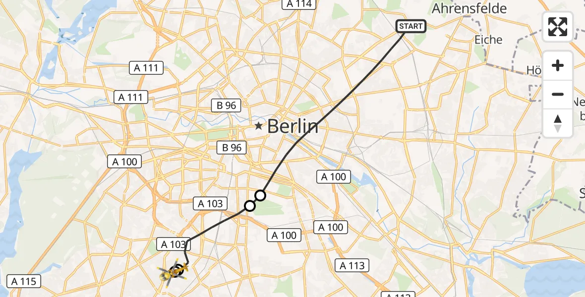 Flugroute Rettungshubschrauber Berlin - Charité Clinic Benjamin Franklin Campus, 06 Oktober 2026, 08:44
