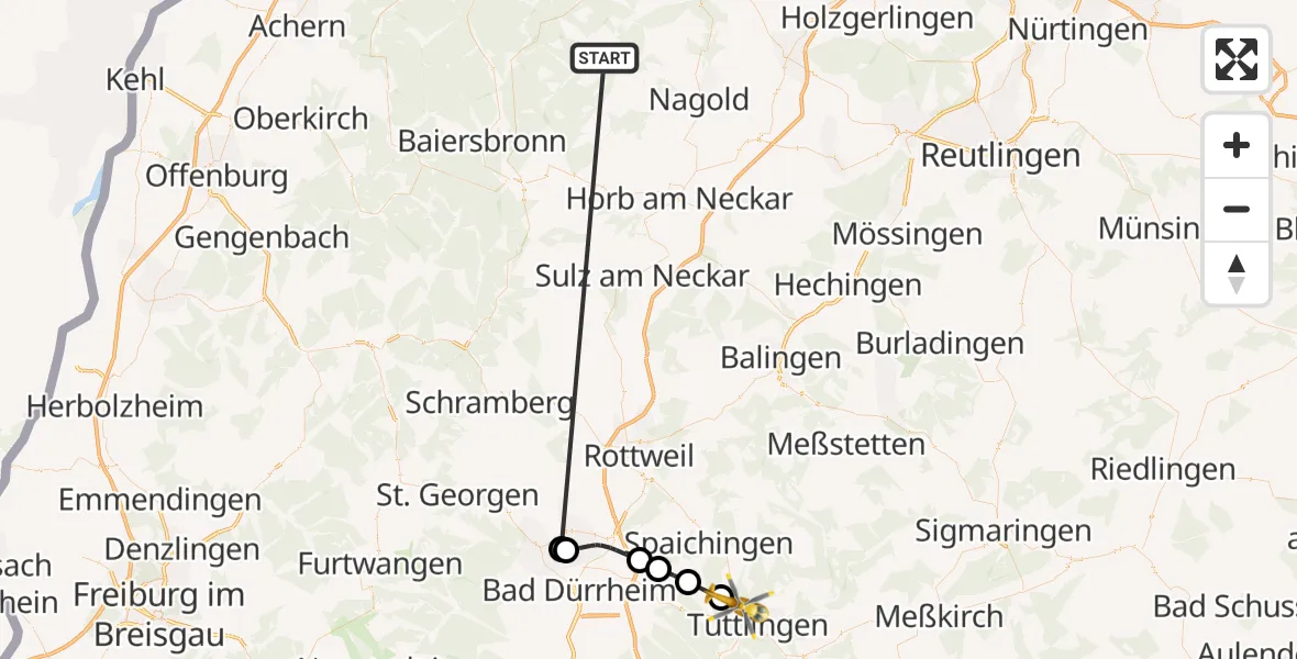 Flugroute Ambulanzhubschrauber Altensteig - Wurmlingen, 06 Oktober 2026, 08:47