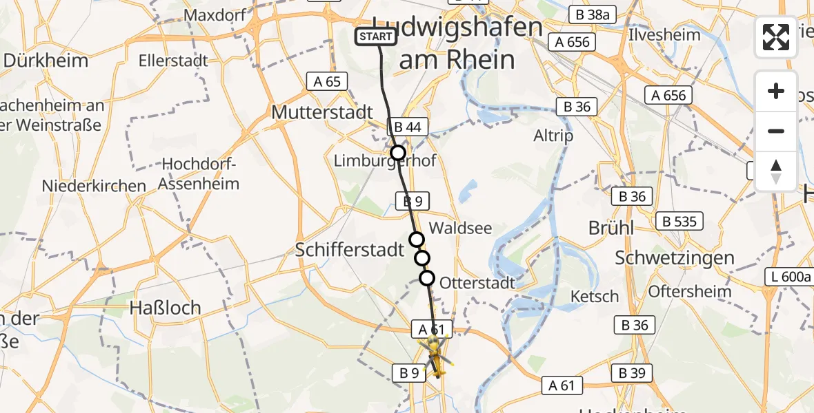 Flugroute Rettungshubschrauber Ludwigshafen am Rhein - Speyer, 06 Oktober 2026, 08:54