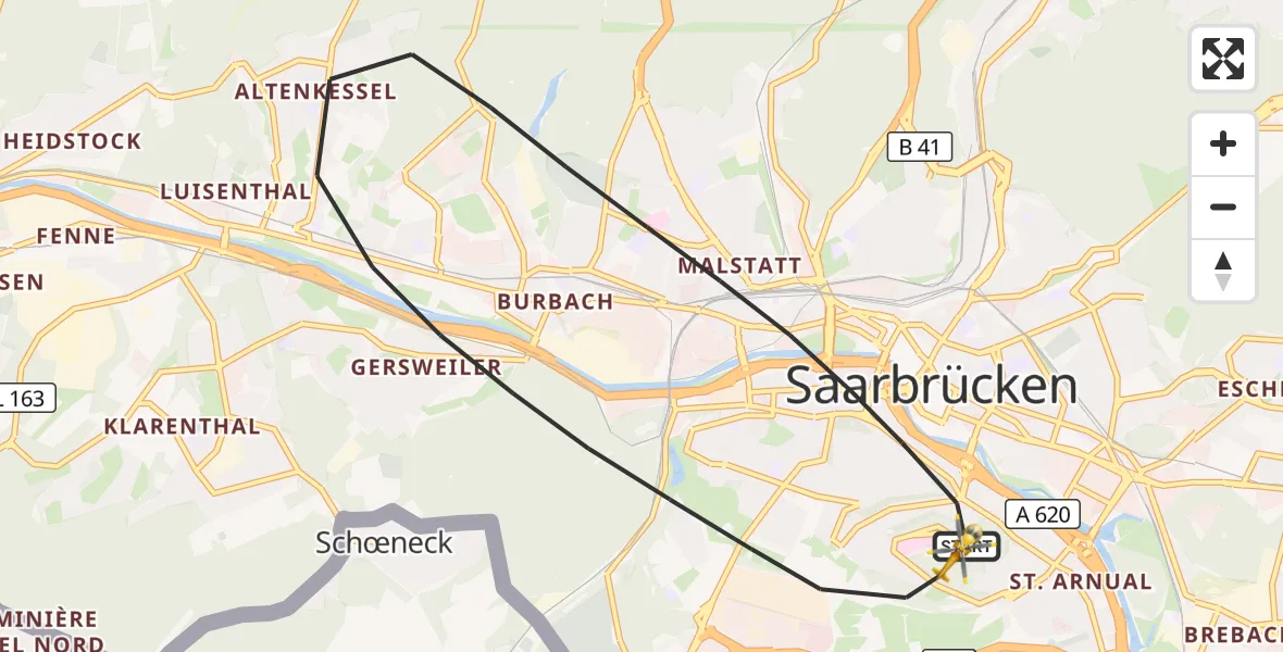 Flugroute Rettungshubschrauber Saarbrücken - Saarbrücken, 06 Oktober 2026, 08:56