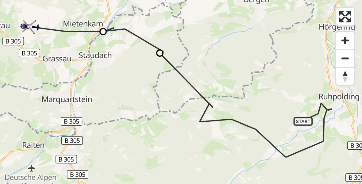 Flugroute Polizeihubschrauber Ruhpolding - Grassau, 06 Oktober 2026, 09:00