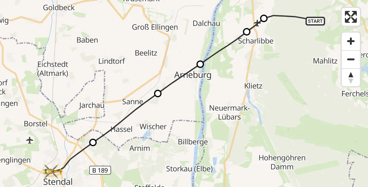 Flugroute Rettungshubschrauber Kamern - Stendal, 06 Oktober 2026, 09:01
