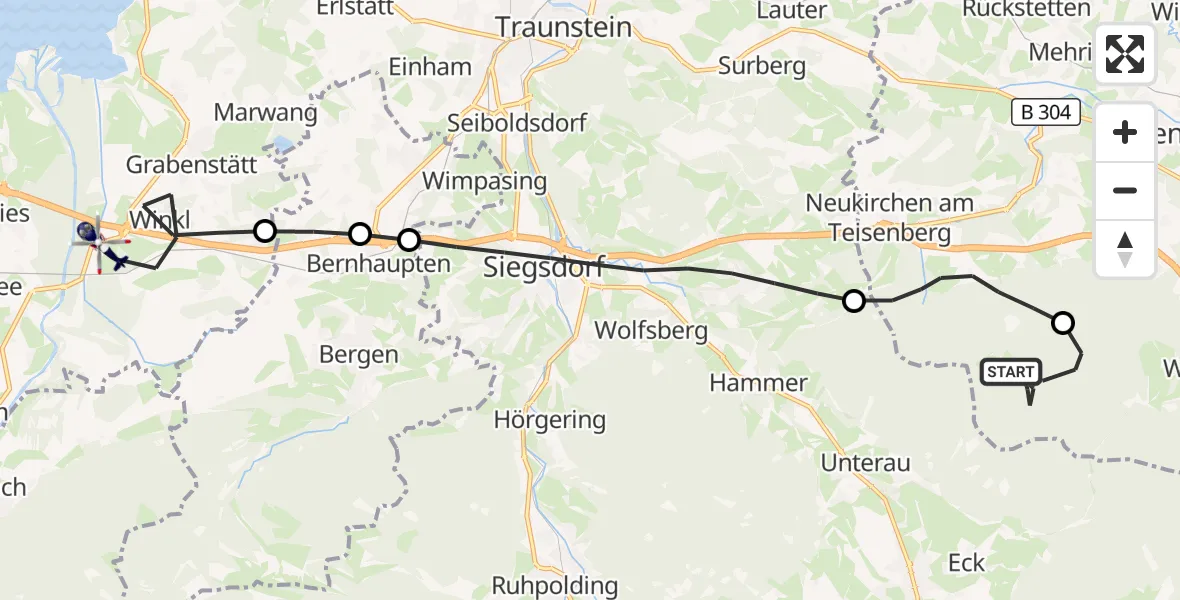 Flugroute Polizeihubschrauber Anger - Grabenstätt, 06 Oktober 2026, 09:07