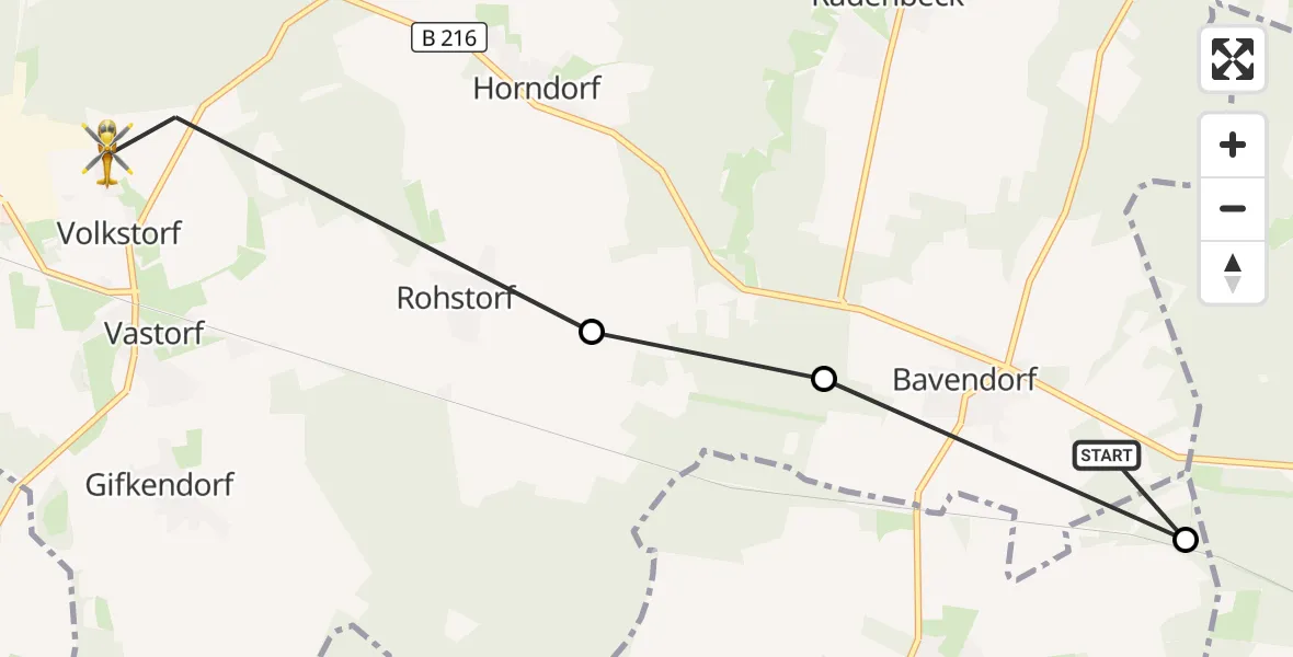 Flugroute Rettungshubschrauber Thomasburg - Vastorf, 06 Oktober 2026, 09:12