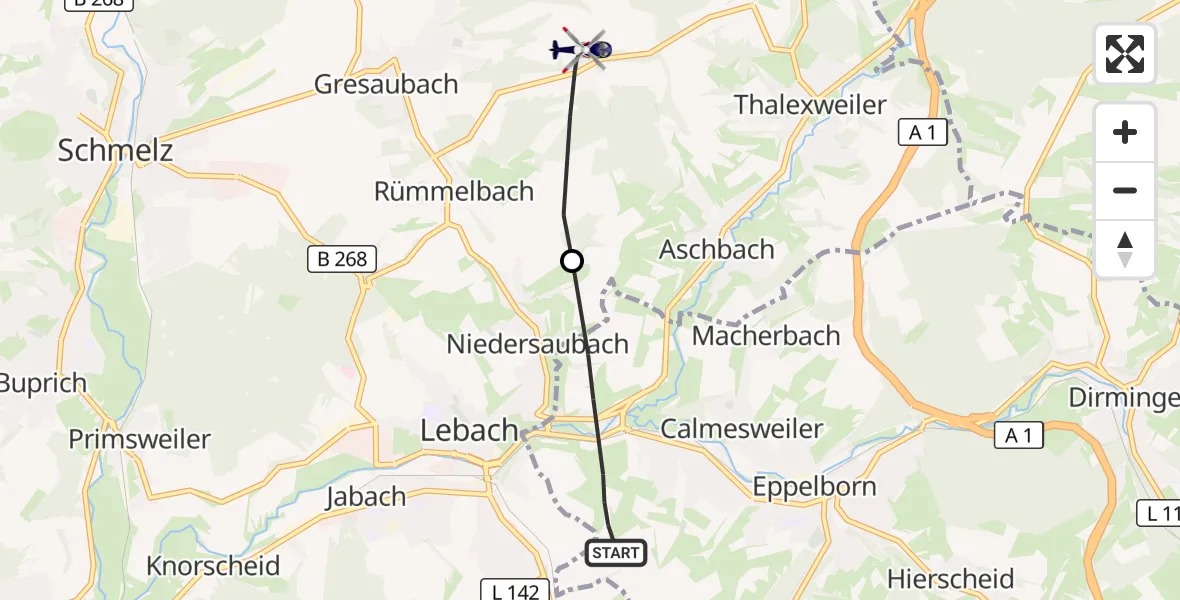 Flugroute Polizeihubschrauber Eppelborn - Lebach, 06 Oktober 2026, 09:13