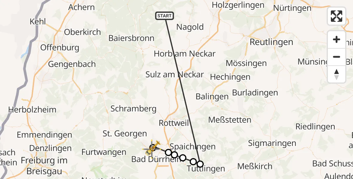 Flugroute Ambulanzhubschrauber Altensteig - DRF Air Rescue Station Villingen-Schwenningen Hubschrauberlandeplatz (Christoph 11), 06 Oktober 2026, 09:17