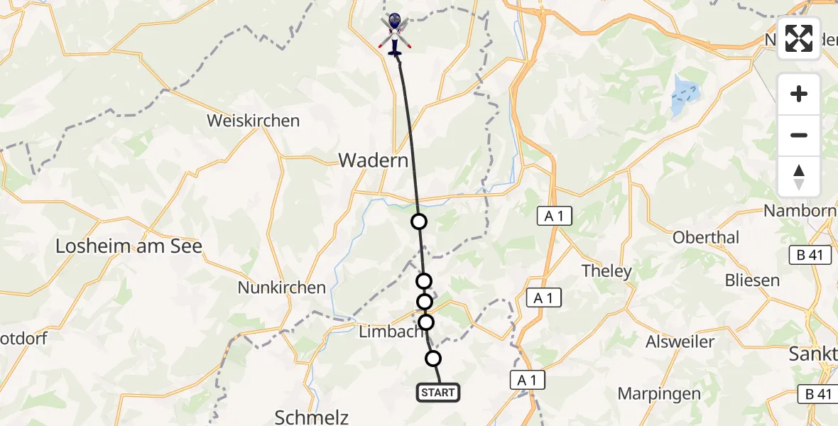 Flugroute Polizeihubschrauber Lebach - Wadern, 06 Oktober 2026, 09:17