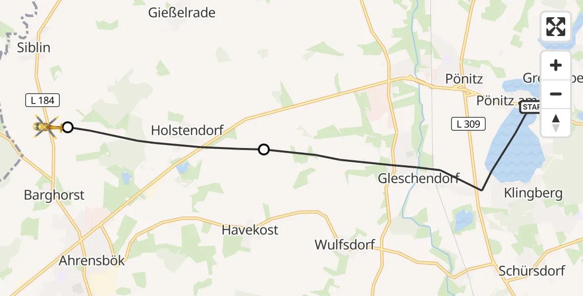 Flugroute Rettungshubschrauber Scharbeutz - Christoph 12 Luftrettungszentrum, 06 Oktober 2026, 09:18