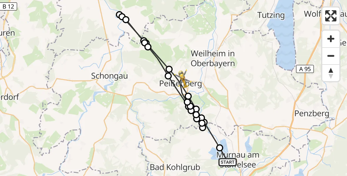 Flugroute Rettungshubschrauber Seehausen a.Staffelsee - Peißenberg, 06 Oktober 2026, 09:32