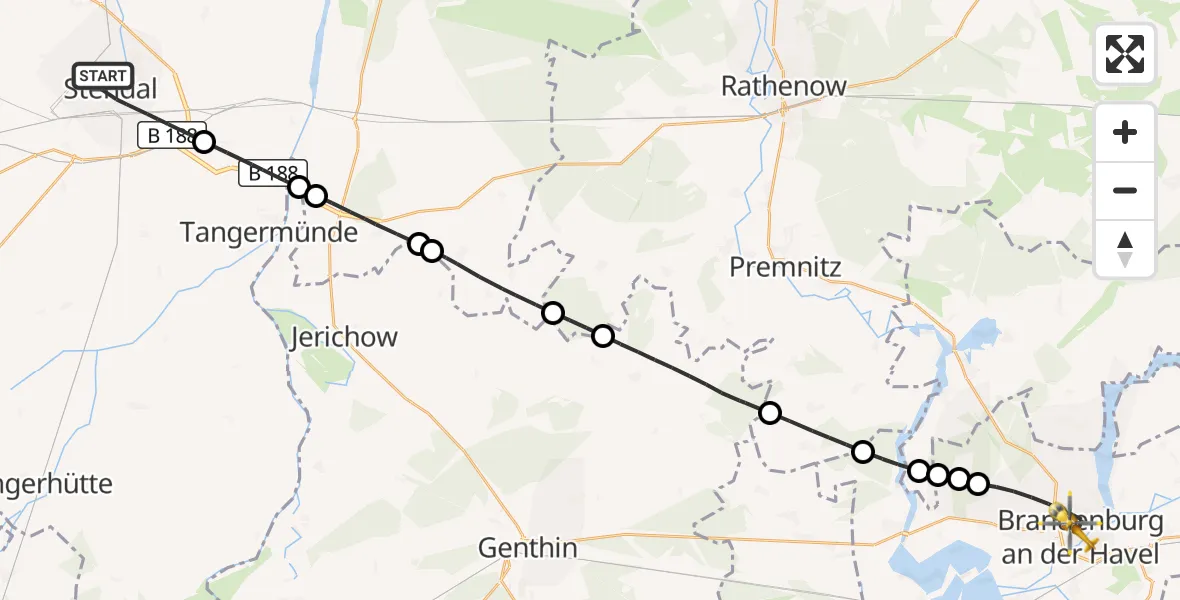 Flugroute Rettungshubschrauber Stendal - Brandenburg an der Havel, 06 Oktober 2026, 09:34