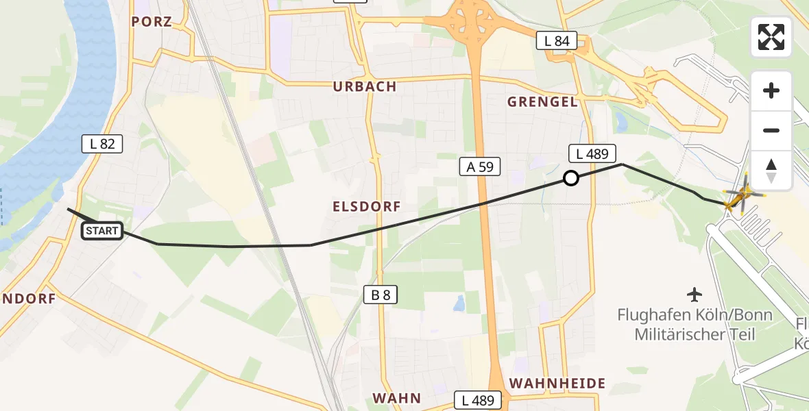 Flugroute Rettungshubschrauber Köln - Köln Bonn Flughafen, 06 Oktober 2026, 09:35